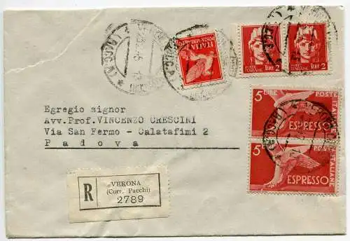 Späte Verwendung - Luftpost Lire 10 auf Umschlag. exp. aus Verona