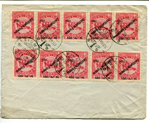 Fluss - Konstituante Fiumana 1922 Cent. 10 Zehn Exemplare auf Umschlag für Zürich
