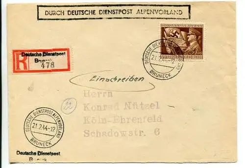 Alpenvorland - Umschlag Umschlag von Bruneck nach Koln am 21.2.44
