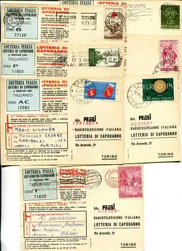 Lotterie Italien - Los von sieben Postkarten von 1961