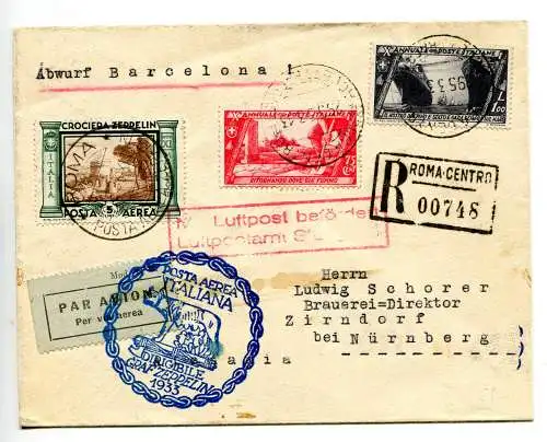 Zeppelin Lire 5 Luftpost auf Airogramm Racc. für Deutschland