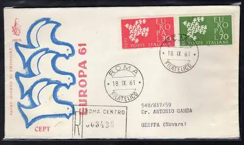 Italien FDC Venedig 1961 EUROPA gereist Racc. für Italien