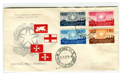 Italien FDC Venedig 1956 Dekadenne Freigereiste Republik