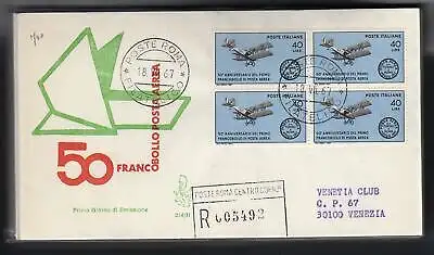 Italia FDC Venetia 1967 50. Flugpost Viertel Racc. für Italien