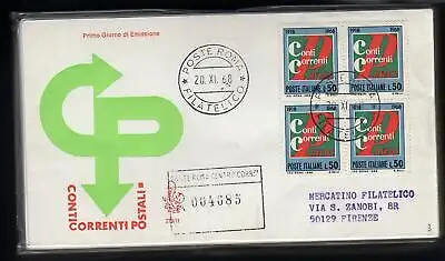 Italien FDC Venedig 1968 Conti Correnti Viertel gereist Racc. für Italien