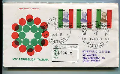 Italien FDC Venedig 1971 25. Jahr.Republik Streifen von 3 gereist Racc. Italien