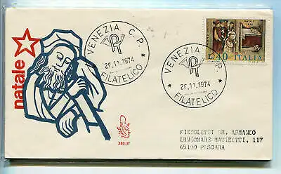 Italien FDC Venedig 1974 Weihnachten gereist durch Italien