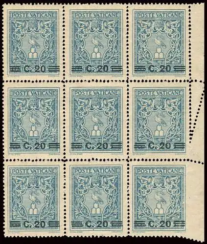 Cent. 20 von 5 Neunblock mit Papierfalz