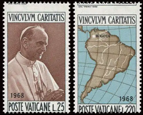 Paul VI. in Bogotá Lire 25 und 220 mit verschobener Verzahnung