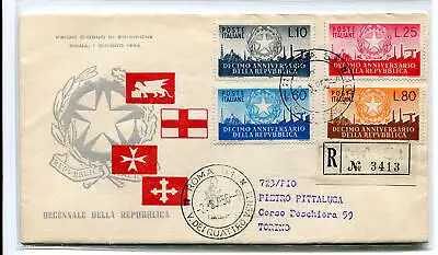 Italien FDC Venedig 1956 Dekade der gereisten Republik Racc. für Italien