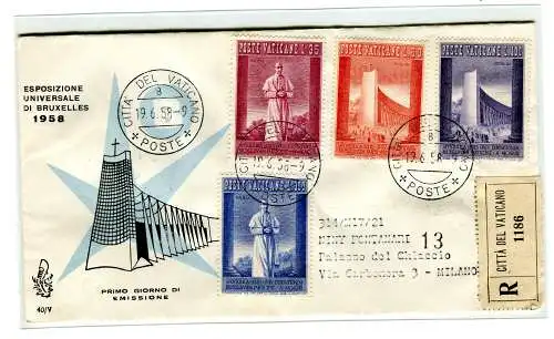 Vatikan FDC Venedig 1958 Expo di Brüssel gereist Racc. für Italien