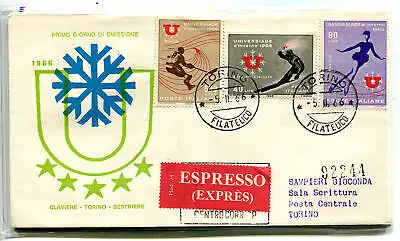 Italien FDC Venedig 1966 Winteruniversiade gereist Exp. für Italien