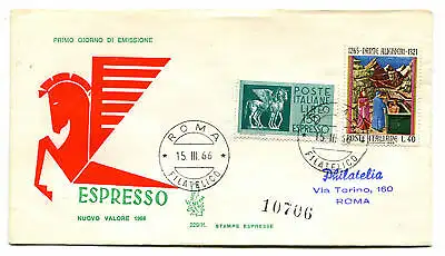 Italien FDC Venedig 1966 Espresso Lire 150 gereist nach Italien