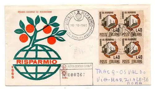 Italien FDC Venedig 1965 Viertelersparnis Racc. für Italien