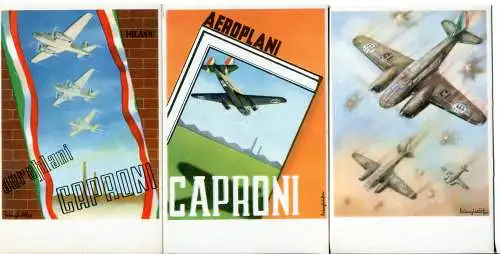 Caproni-Flugzeuge – Serie von fünf Postkarten entworfen von F. Rebaglia