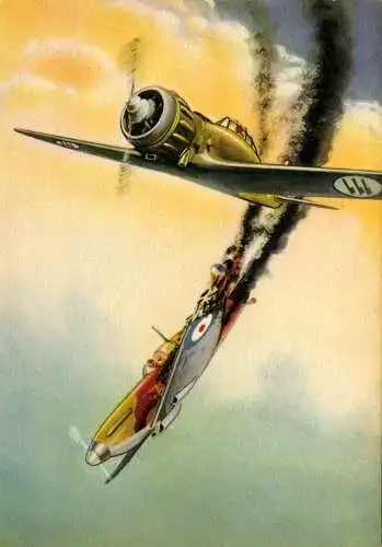 Luftfahrt - Postkarte Spitfire Luftwaffe Serie abgeschossen