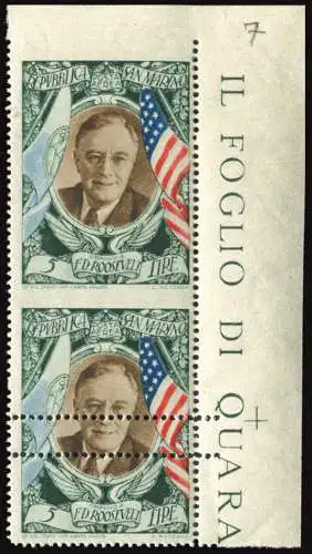 Roosevelt Lire 5 Luftpost Paar Sorten Verzahnung