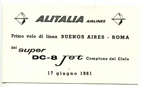 Alitalia Offizielle Flugkarte Rom - Buenos Aires