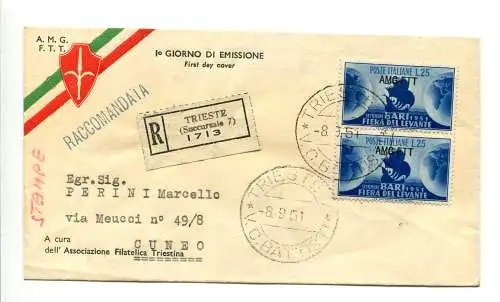 Triest A - Fiera del Levante 1951 Paar auf Umschlag FDC Umschlag