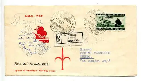 Triest A - Fiera del Levante 1952 auf Umschlag FDC Rac.