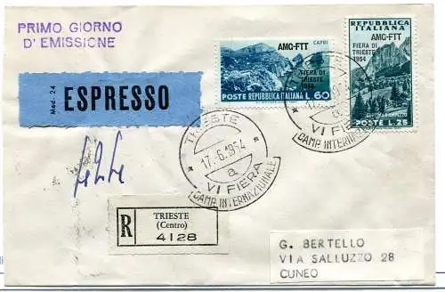 Triest A - Messe Triest 1954 Serie auf Umschlag FDC Rac.