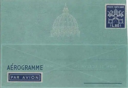 Vatikan - Aerogramm Lire 80 kobaltblau mit Aerogrammanzeige