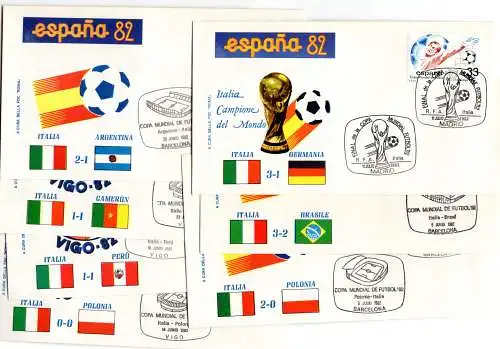 Fußballweltmeisterschaft Spanien '82 Spiele Italiens auf FDC-Umschlägen