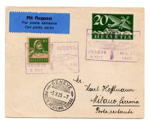 1925 Genf/Mailand vom 3.10.25 - Aerogramm mit Sonderannullierung