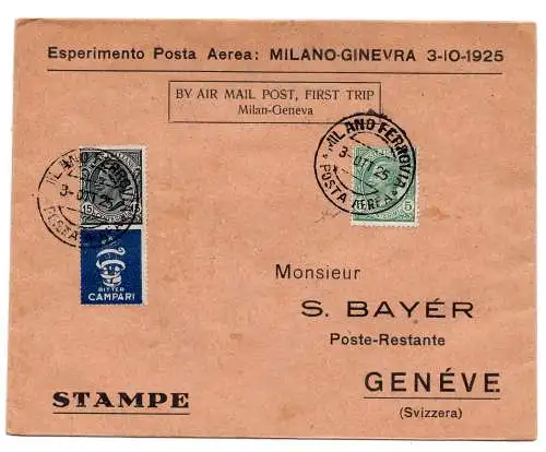 1925 Mailand/Genf vom 3.10.25 - Airogramm für den ersten Postflug