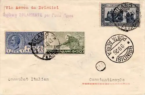 1926 Trindisi/Konstantinopel vom 9.8.26 - Aerogramm ab Mailand