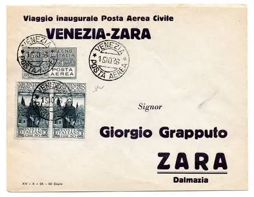 1926 Venedig/Zadar vom 15.10.26 - Aerogramm mit SISA Jungfernflug