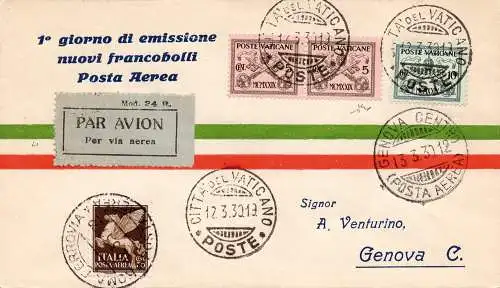 1930 (Vatikan) Rom/Genua vom 12.3.30 - Airogramm