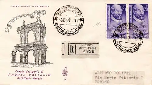 Palladio-Paar auf FDC Venedig empfohlen für Turin