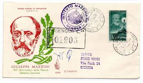 Luftpost Lire 100 Mazzini auf FDC Venedig rac. für Catania