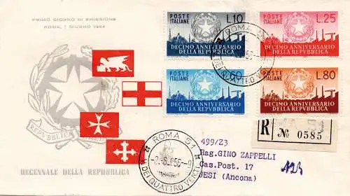 X Ann. der Republik auf FDC Venedig rac. für Jesi