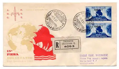 Bari '51 Paar auf FDC Venedig Racc.