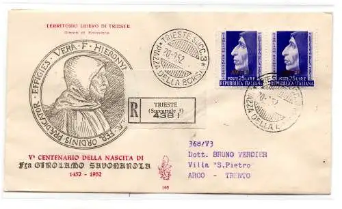 Triest A - Savonarola Paar auf FDC Venedig racc.