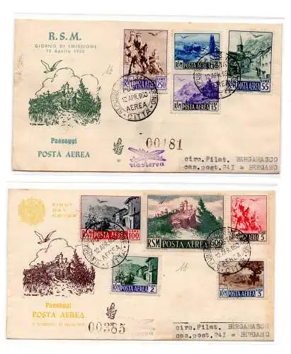 San Marino - Ansichten der 50er Luftpost auf FDC Venedig