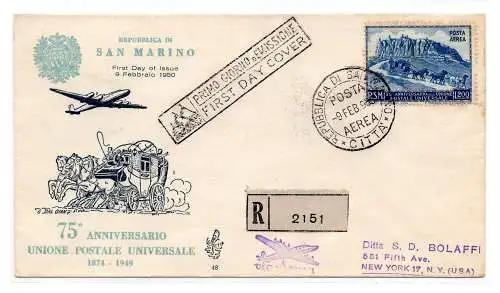 San Marino - Luftpost Lire 200 U.P.U. auf FDC Venedig