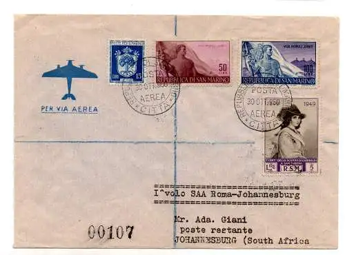 S.A.A. I. Flug (San Marino) Rom/Johannesburg vom 2.11.50 - Flugblatt