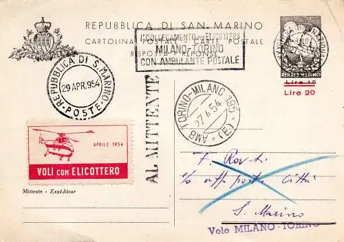 San Marino - Provisorische Lire 20 von 15 Nr. C 31B die Antwortkarte