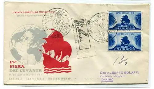 Bari '51 Paar auf FDC Venetia Racc mit Annullierung