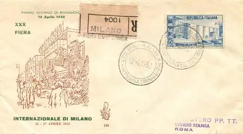 Mailand '52 auf FDC Venetia Racc mit Anreise