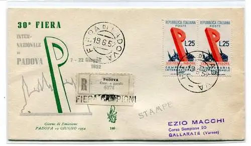 Padua '52 Paar auf FDC Venetia Racc. ohne Stornierung der Ankunft