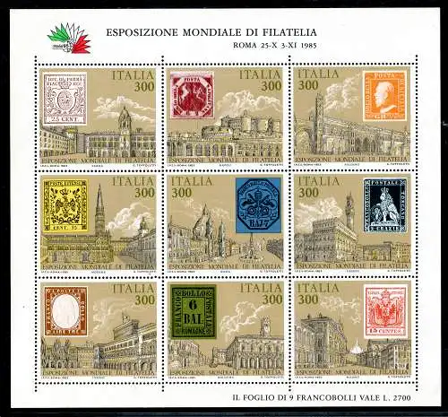 Italia '85 Blatt Alte Staaten Sorte Toskanische Briefmarke dunkelblau bedruckt