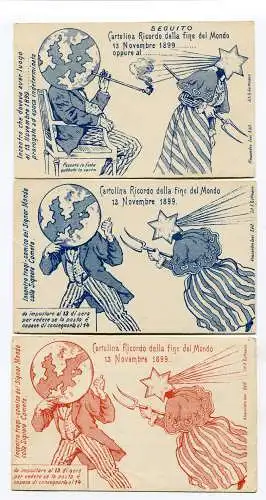 1899 Gedenken an das Ende der Welt drei verschiedene satirische Postkarten (Lit. E. Guttmann)