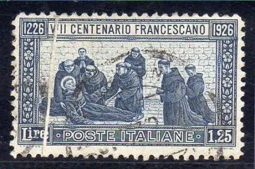 S. Francesco Lire 1,25 Nr. 199 mit deutlicher vertikaler Falte des Papiers vor dem Druck