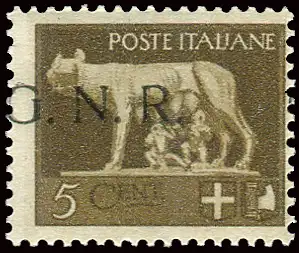 G.N.R. Cent. 5 Brescia Nr. 470/Ie Überdruck stark nach links verschoben