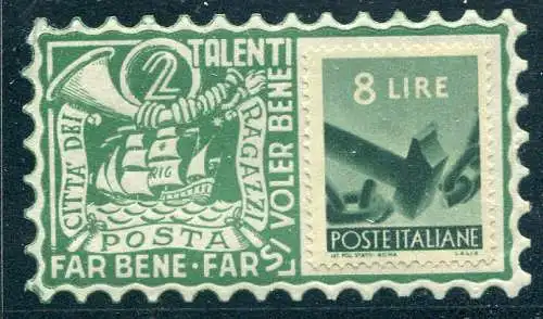 Briefmarke Werbemünze Post Stadt der Jungen 2 Talente mit 8 Lire Briefmarke Demokratisch