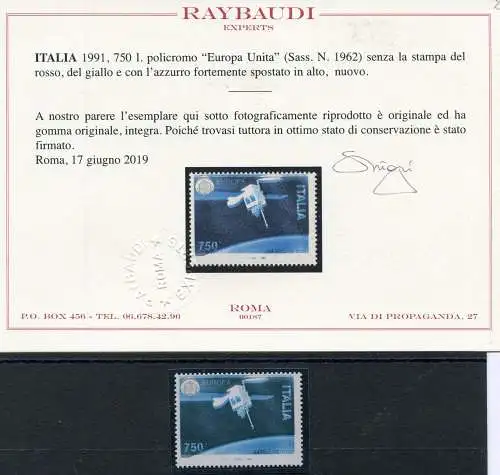 Europa' 91 Lire 750 Satellite DRS Sorten ohne Gelb- und Rotdruck